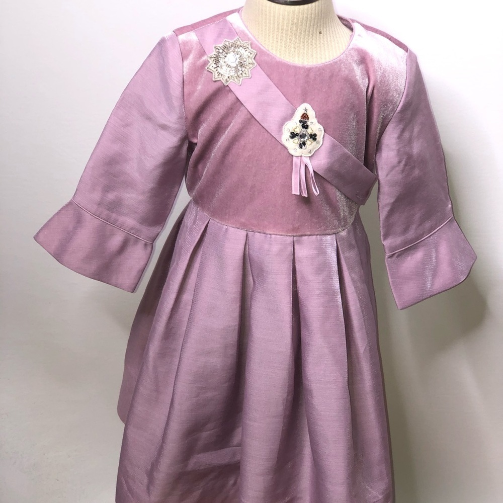 Pierre Cardin girls bell sleeve pleated sash dress